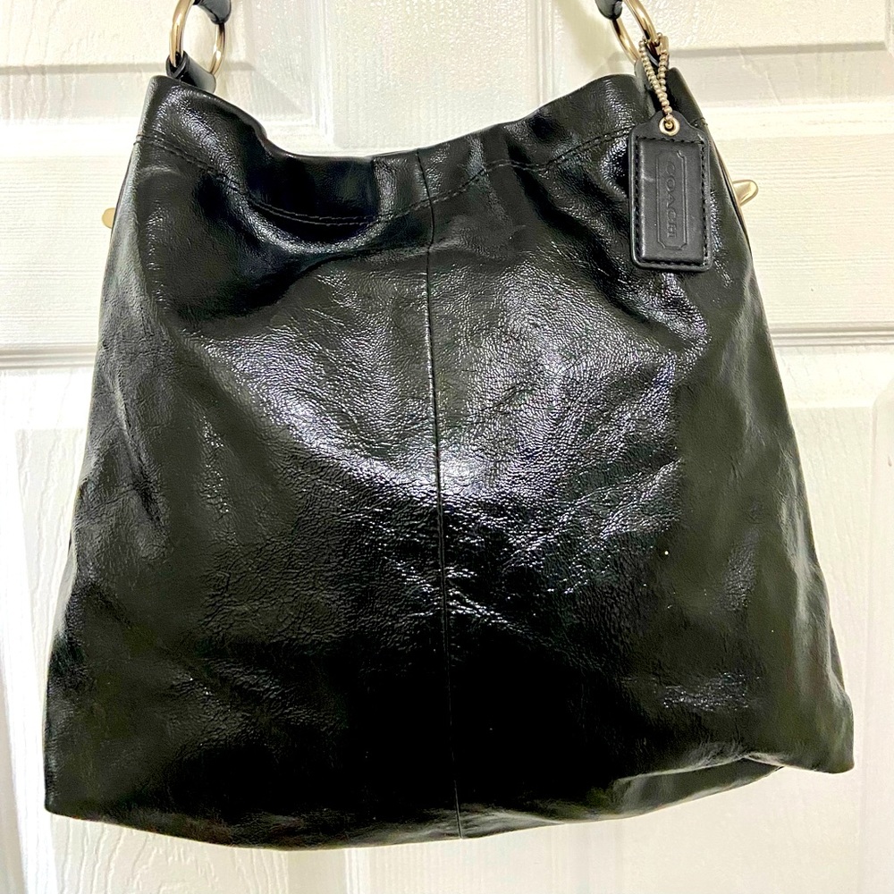 Black Coach glossy leather medium tote